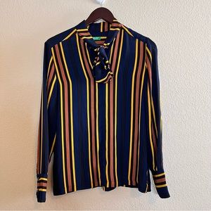 United Colors of Benetton Front Tie Striped Blouse Size Small